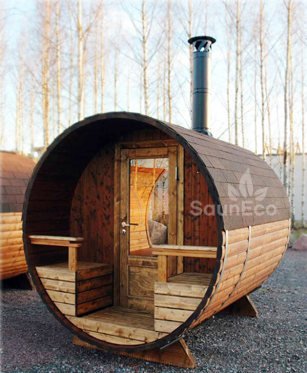 Barrel Sauna With A Glass Wall from Saneco