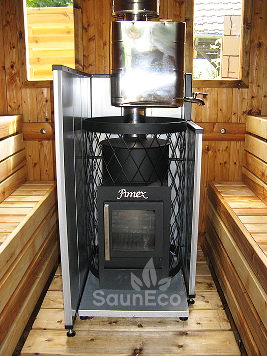 Two Room Barrel Sauna Lodge of Thermowood (↔4m) For 6 + Terrace + Wood  Fired Heater